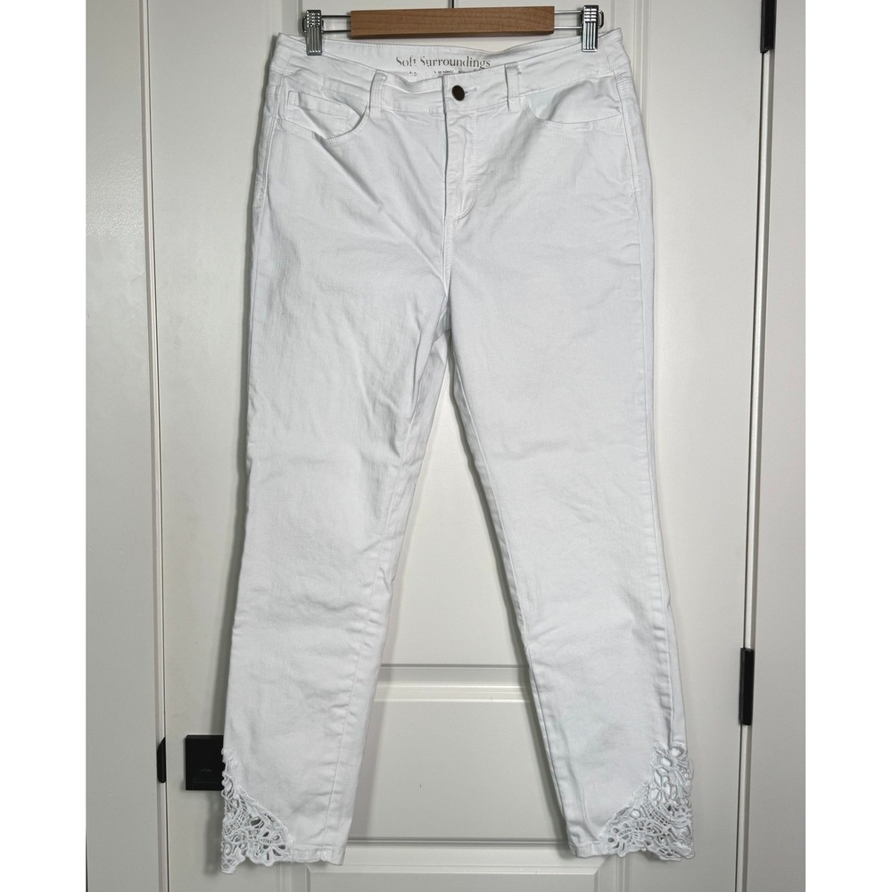 Soft Surroundings Touch of Lace White Cropped Jeans‎ Women's Size 8 Cotton Blend